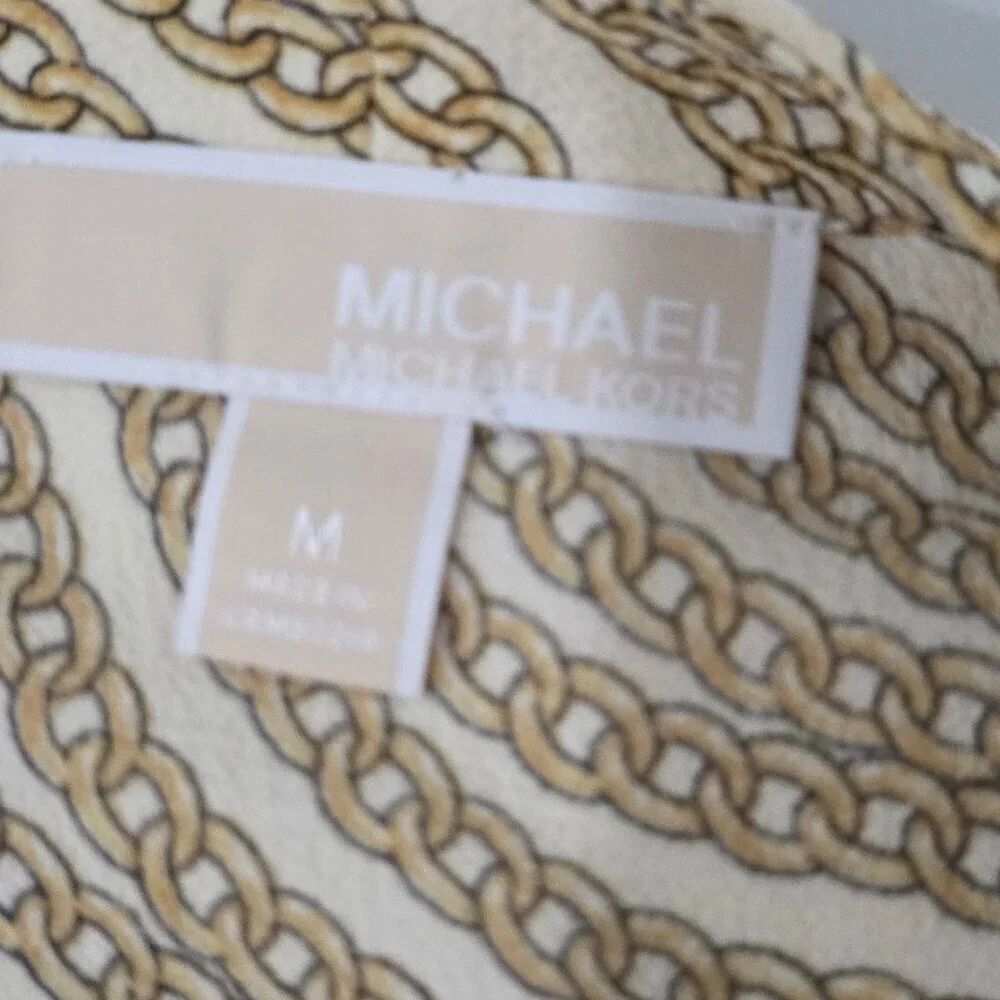 Michael‎ Kors Gold Chain Print Blouse Size Medium Gold Long Sleeve Equestrian